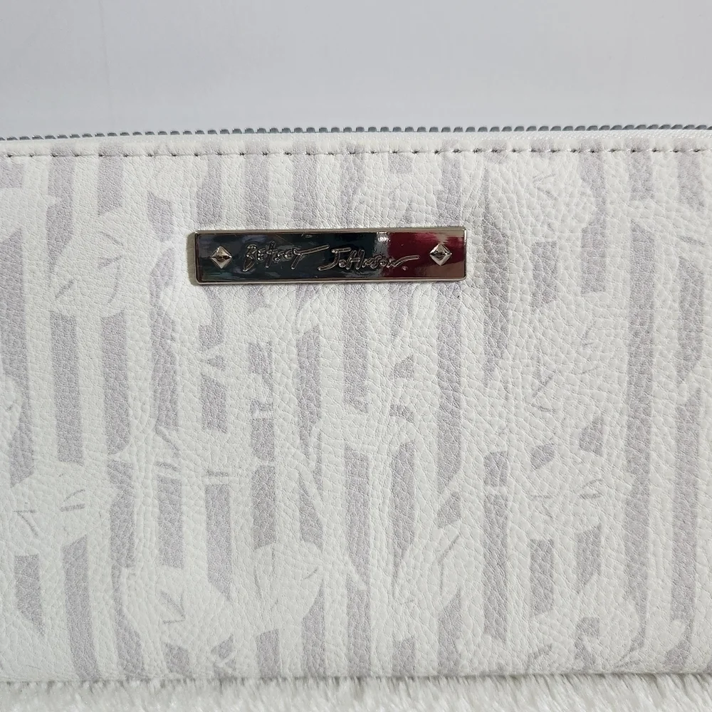 BETSEY Johnson Gray White Striped Floral Flower Box Wallet Clutch